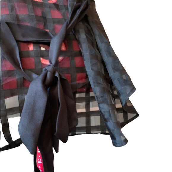 SHEIN Privé - Black Sheer Dolman Sleeve Belted Shirt Stand Collar Blouse - Large - Picture 4 of 9